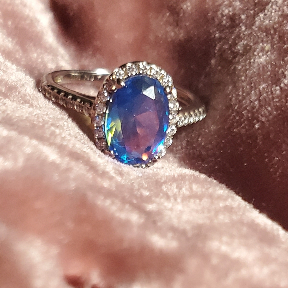 Mermaid Topaz Oval Halo Sterling 925 Ring Size 7 NWOT